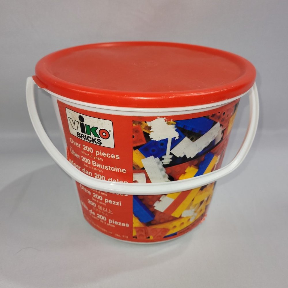 Viko Bricks Pail 200 Vintage 1970s Plastic Building Blocks Bricks Set